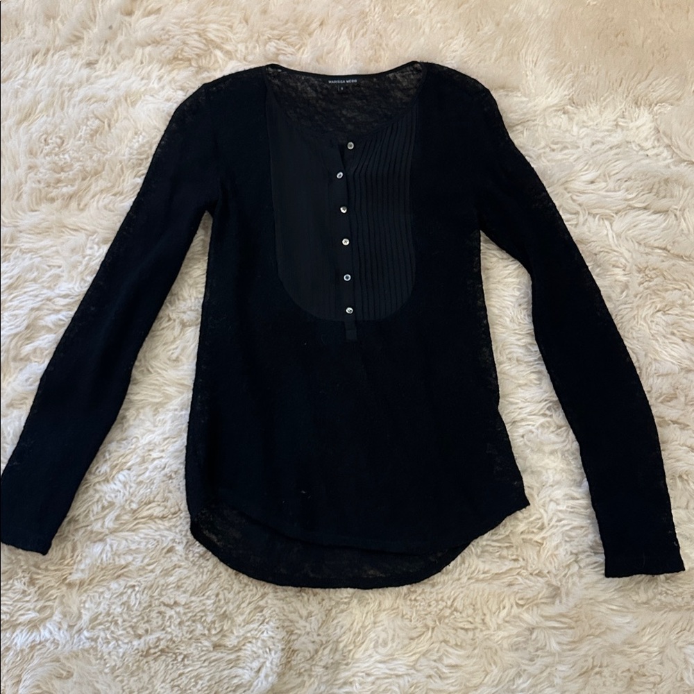 Marissa Webb Black Long Sleeve Button-Up Top Henley